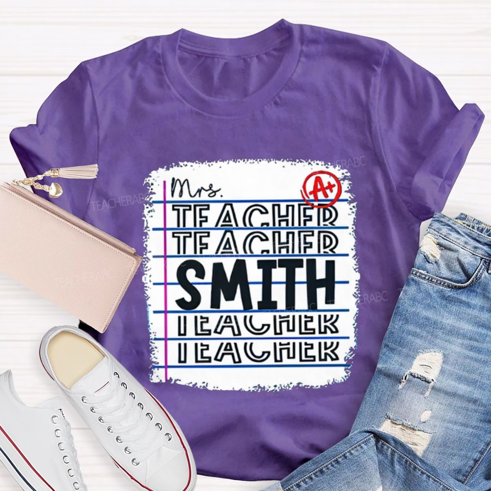 Personalized Teacher Name A+ Simple Text Print T-shirt