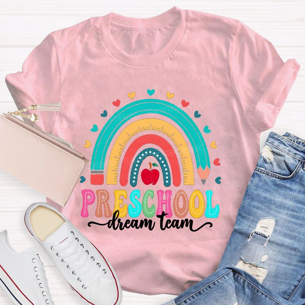 Personalized Grade Rainbow Heart Apple Teacher T-Shirt