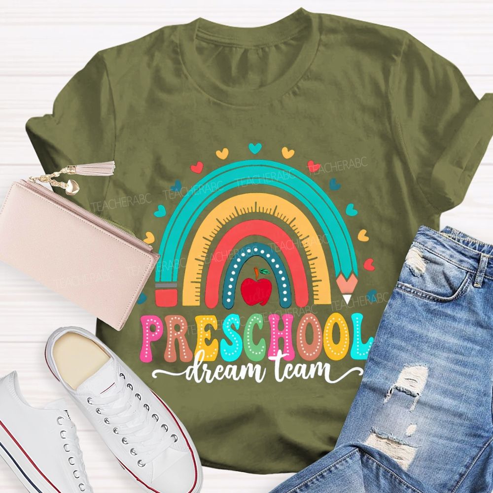 Personalized Grade Rainbow Heart Apple Teacher T-Shirt