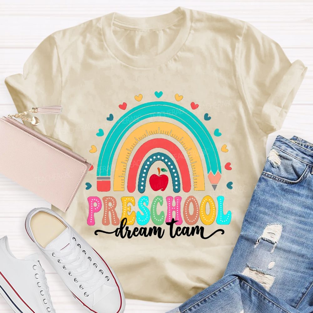 Personalized Grade Rainbow Heart Apple Teacher T-Shirt