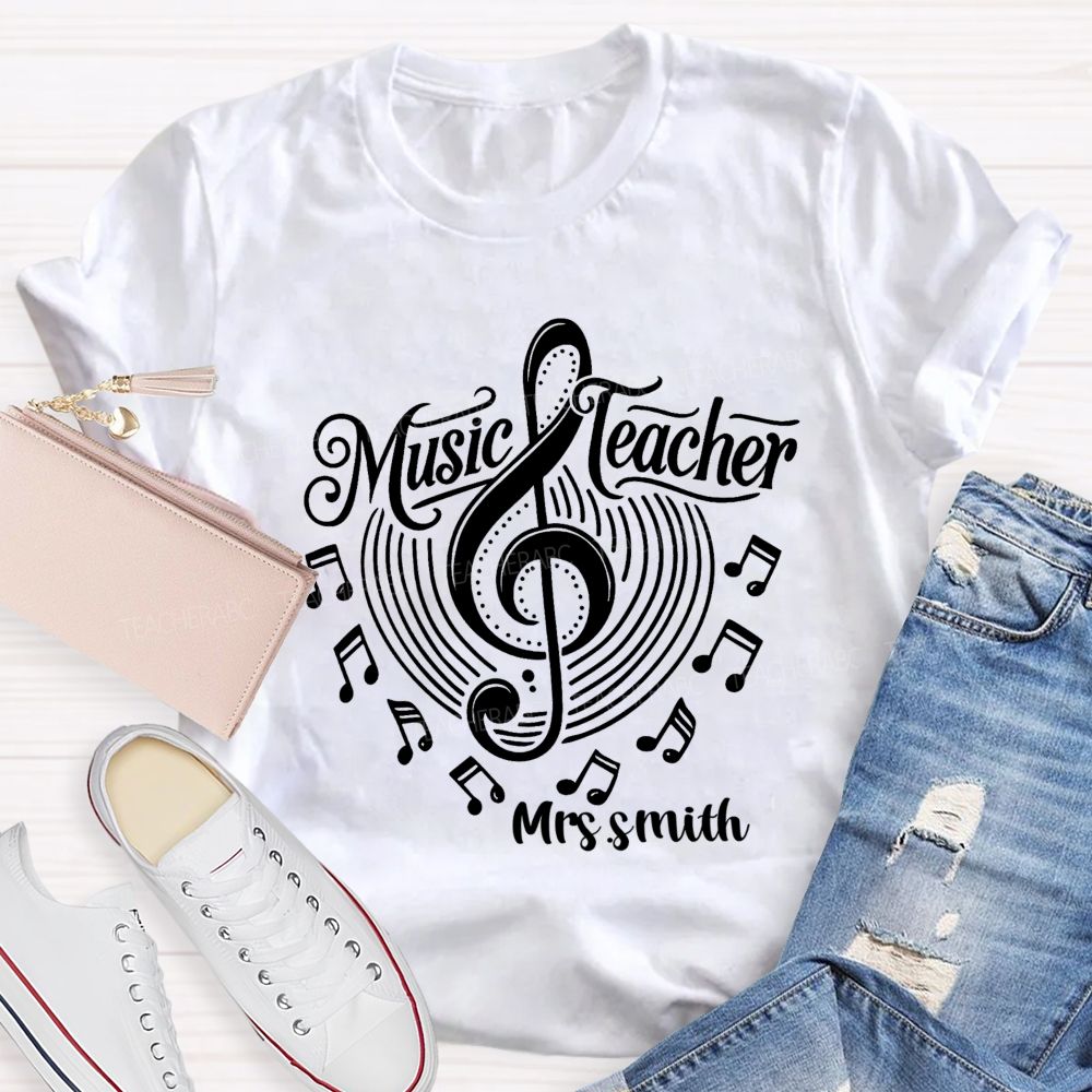 Personalized Name Music Notes Music DNA Teacher T-shirt