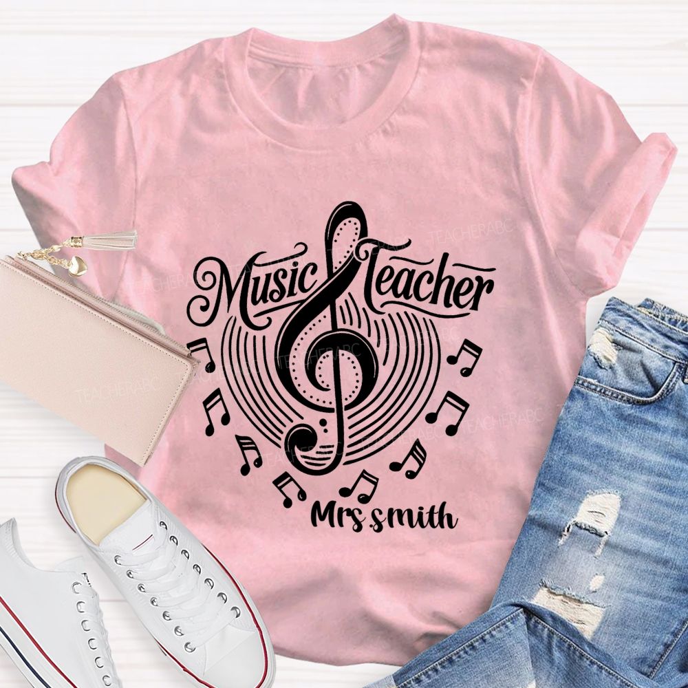 Personalized Name Music Notes Music DNA Teacher T-shirt