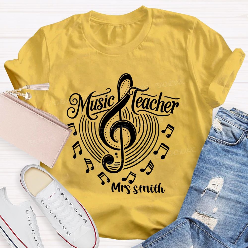 Personalized Name Music Notes Music DNA Teacher T-shirt