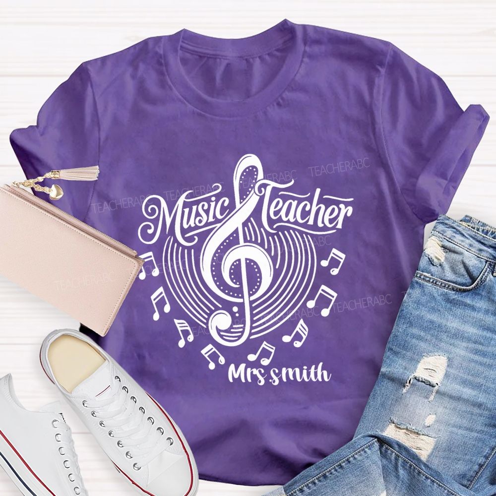 Personalized Name Music Notes Music DNA Teacher T-shirt