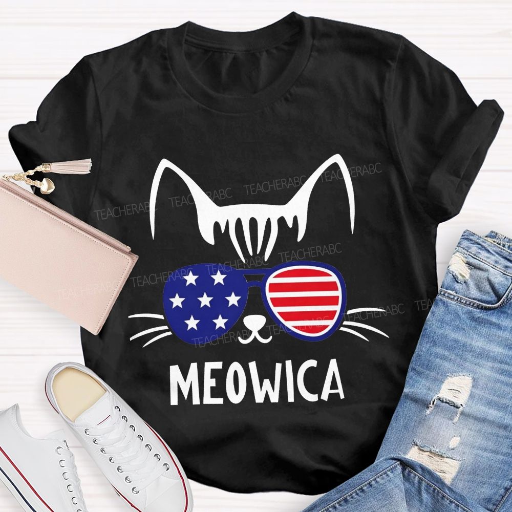 This Patriotic Cat Is Repping Meowica In Style Teacher T-shirt