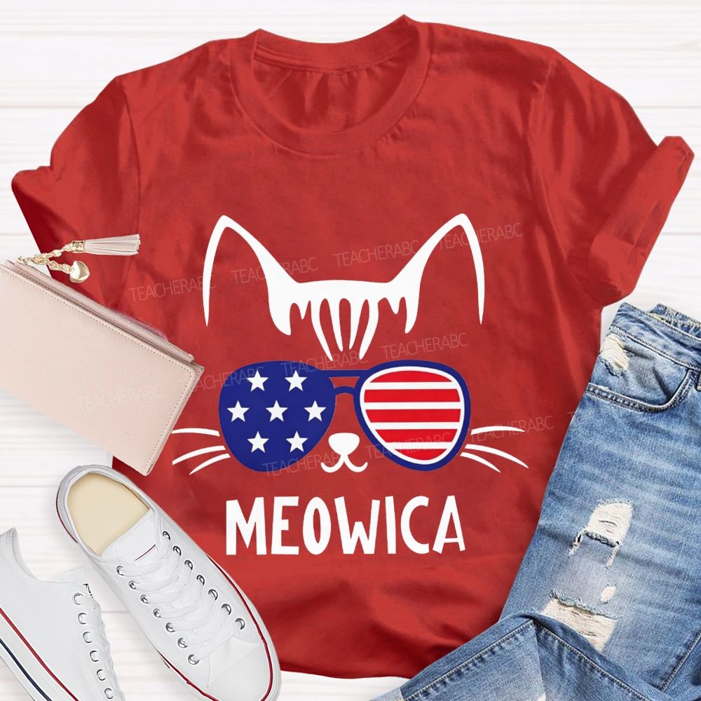 This Patriotic Cat Is Repping Meowica In Style Teacher T-shirt