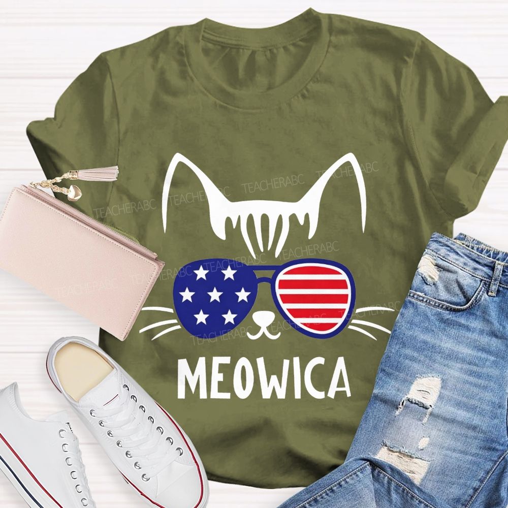 This Patriotic Cat Is Repping Meowica In Style Teacher T-shirt