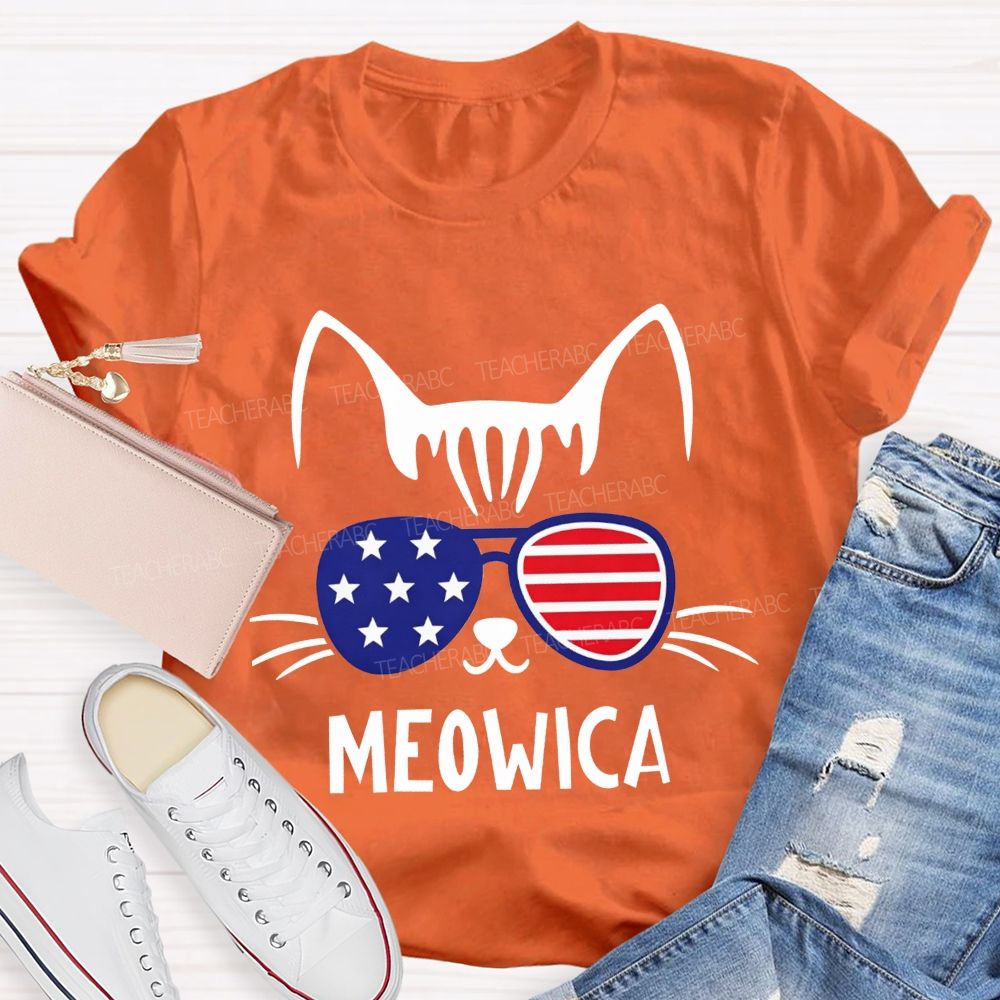 This Patriotic Cat Is Repping Meowica In Style Teacher T-shirt