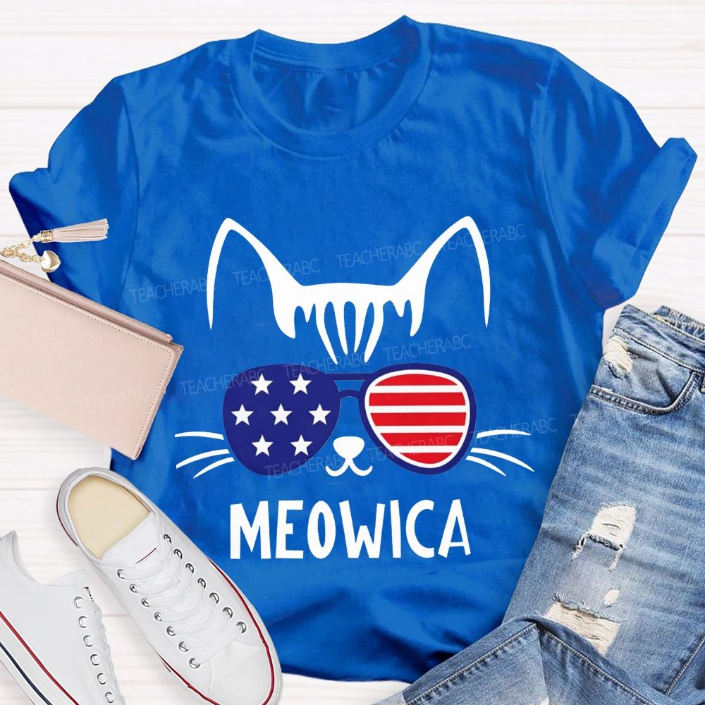 This Patriotic Cat Is Repping Meowica In Style Teacher T-shirt