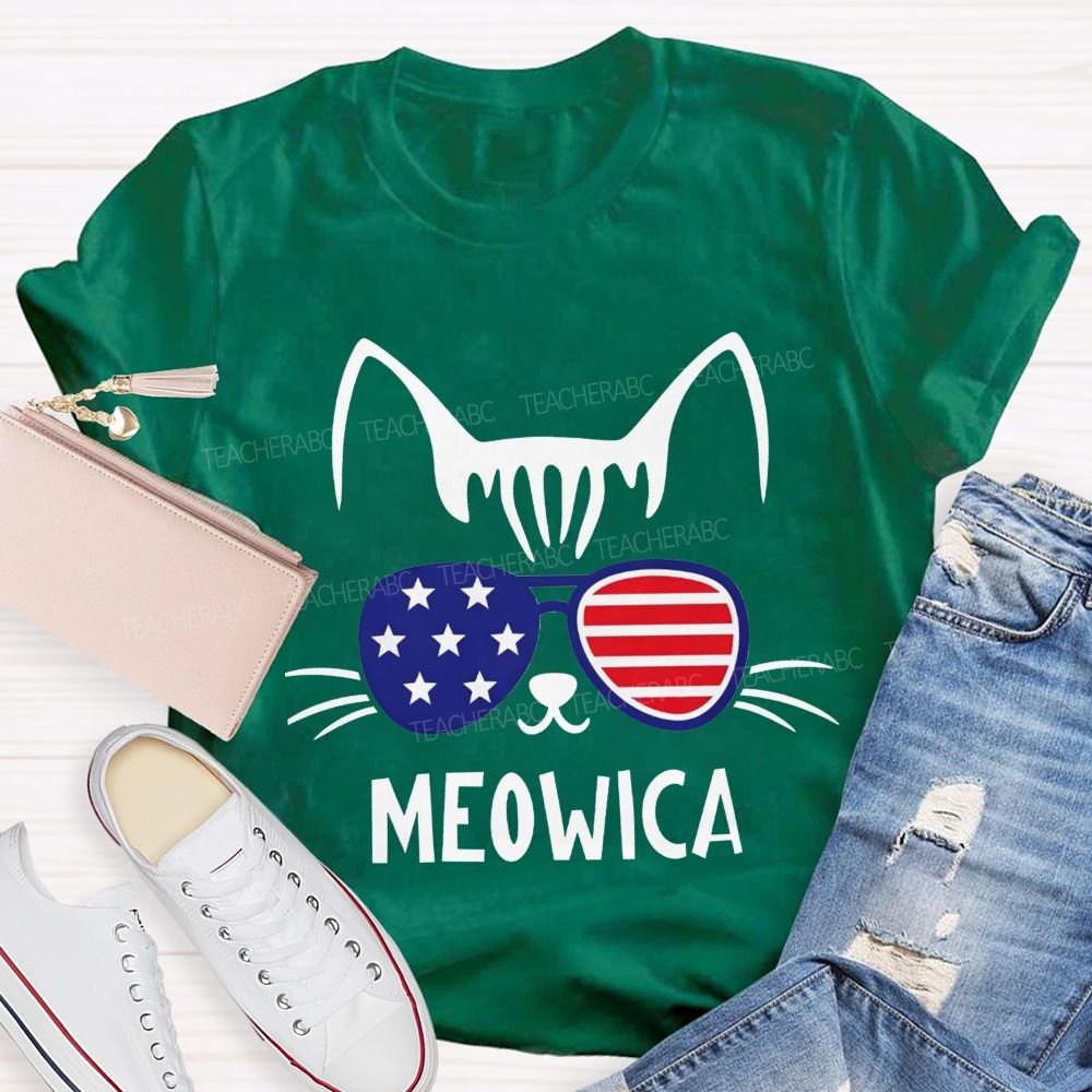 This Patriotic Cat Is Repping Meowica In Style Teacher T-shirt
