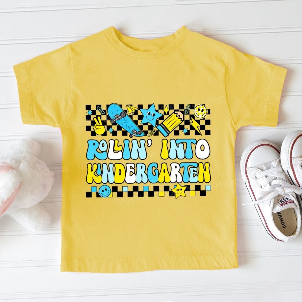 Personalized Grade Rollin' Into Kindergarten Toddler T-shirts