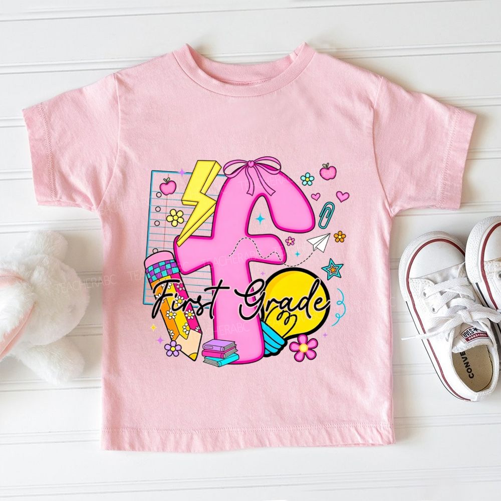Personalized Grade First Grade Here I Glow Toddler T-shirts