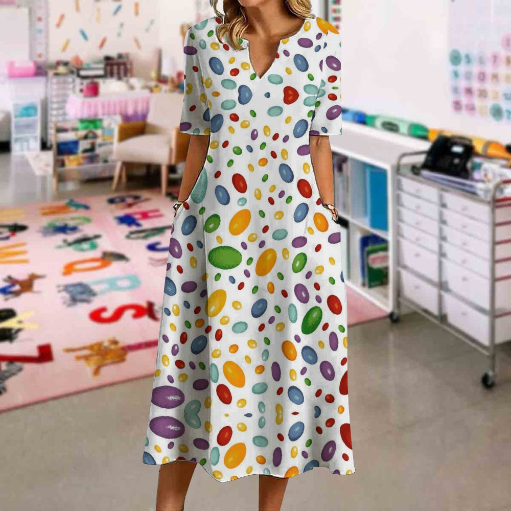 Elegant Colorful Polka-Dot Print Dress