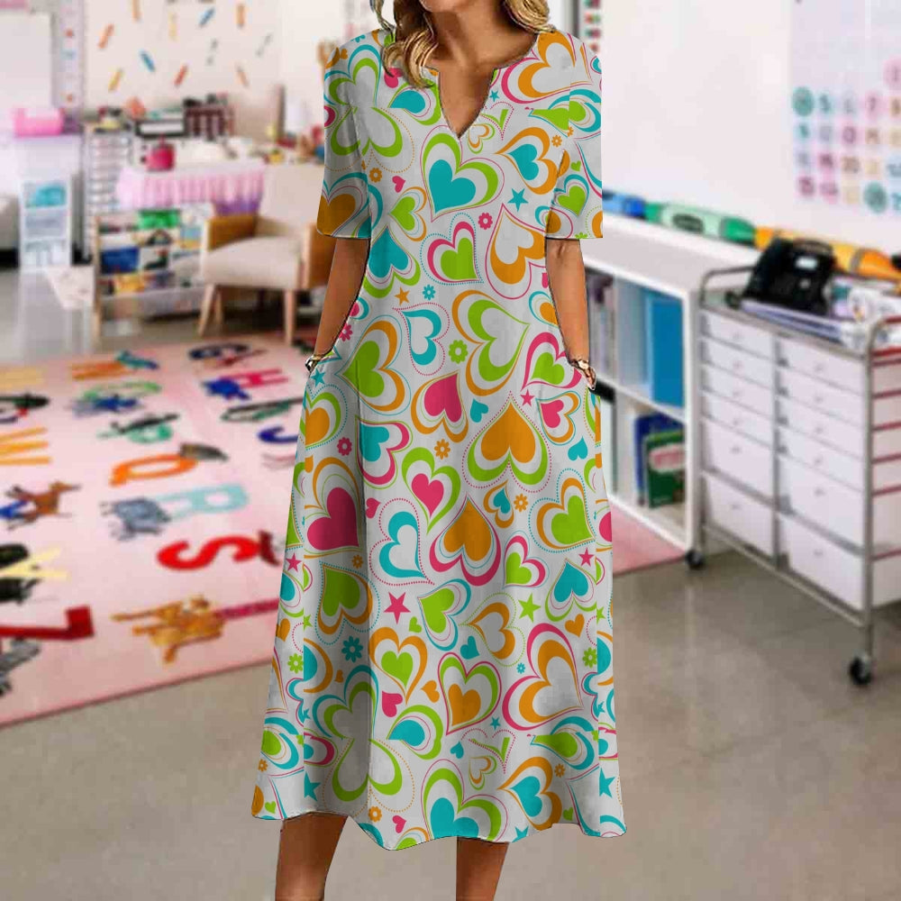 Colorful Heart Printed Dress