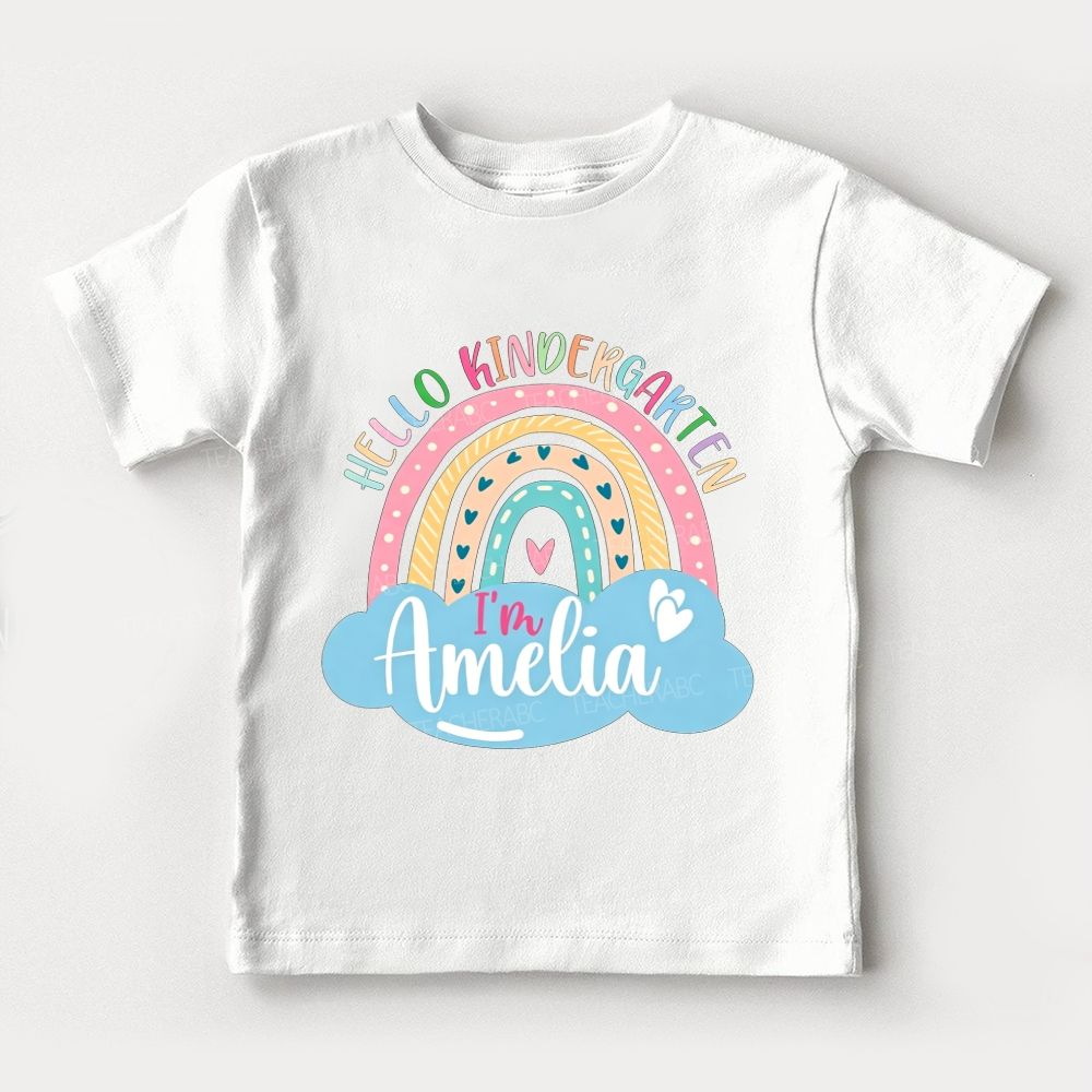 Personalized Name And Grade Hello Kindergarten Hello Rainbow Toddler T-shirts