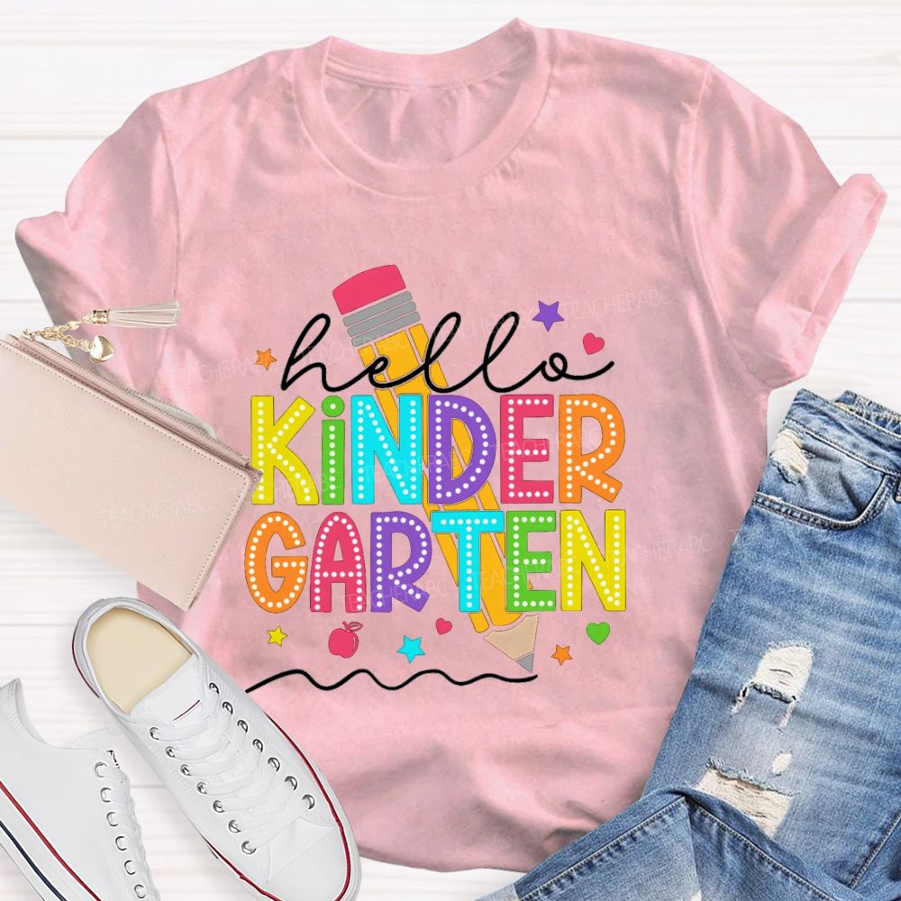 Personalized Grade Hello Kindergarten Pencil Little Star Teacher T-Shirt