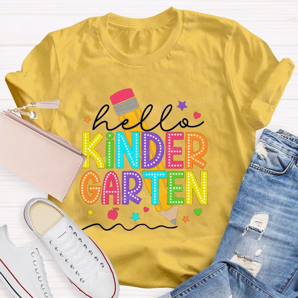 Personalized Grade Hello Kindergarten Pencil Little Star Teacher T-Shirt