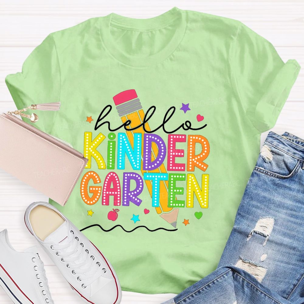 Personalized Grade Hello Kindergarten Pencil Little Star Teacher T-Shirt