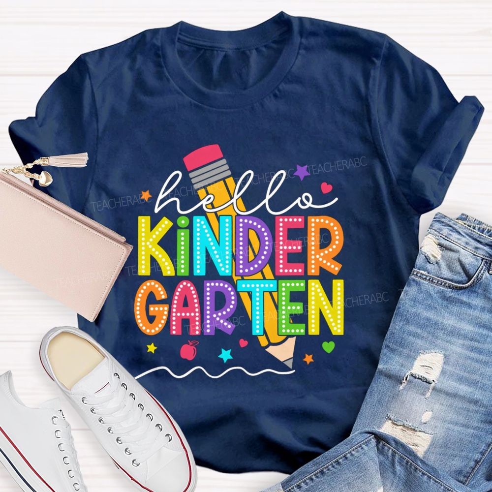Personalized Grade Hello Kindergarten Pencil Little Star Teacher T-Shirt
