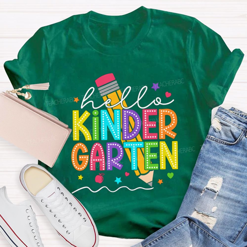 Personalized Grade Hello Kindergarten Pencil Little Star Teacher T-Shirt