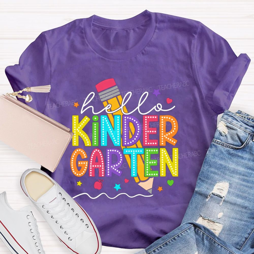 Personalized Grade Hello Kindergarten Pencil Little Star Teacher T-Shirt