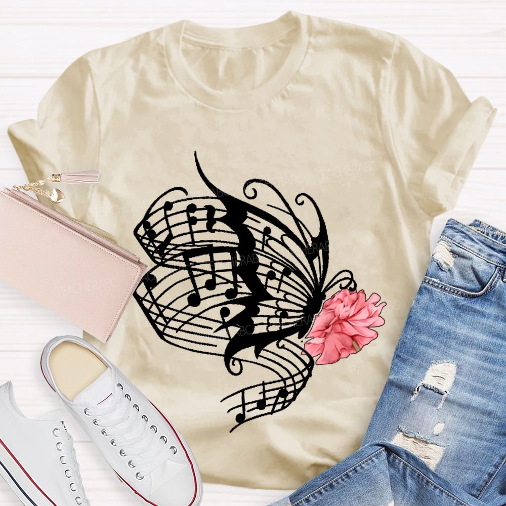 Musical Notes Flowers Butterflies Graphics Teacher T-shirt