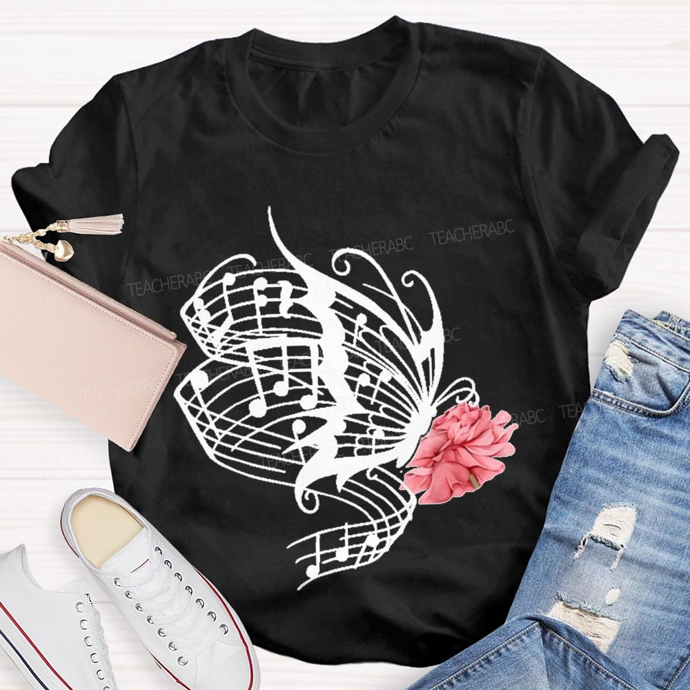 Musical Notes Flowers Butterflies Graphics Teacher T-shirt