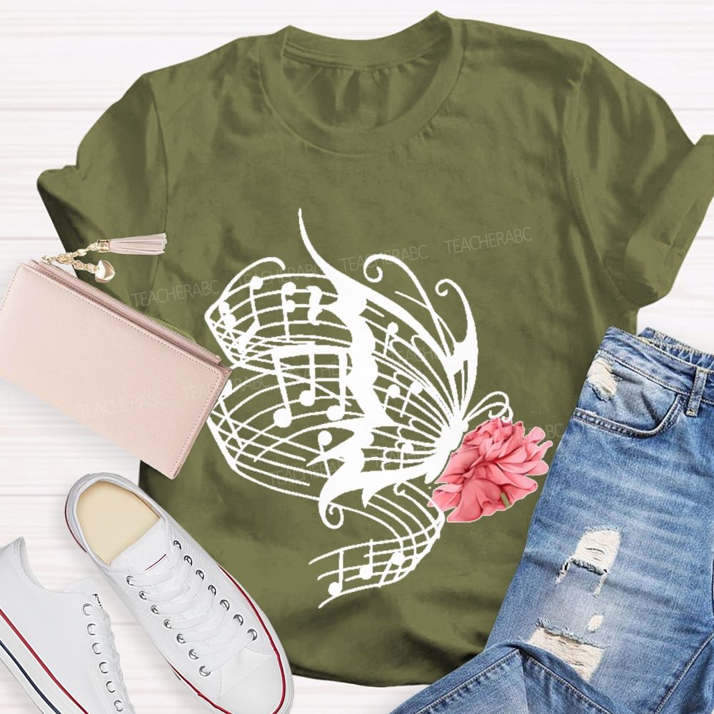 Musical Notes Flowers Butterflies Graphics Teacher T-shirt