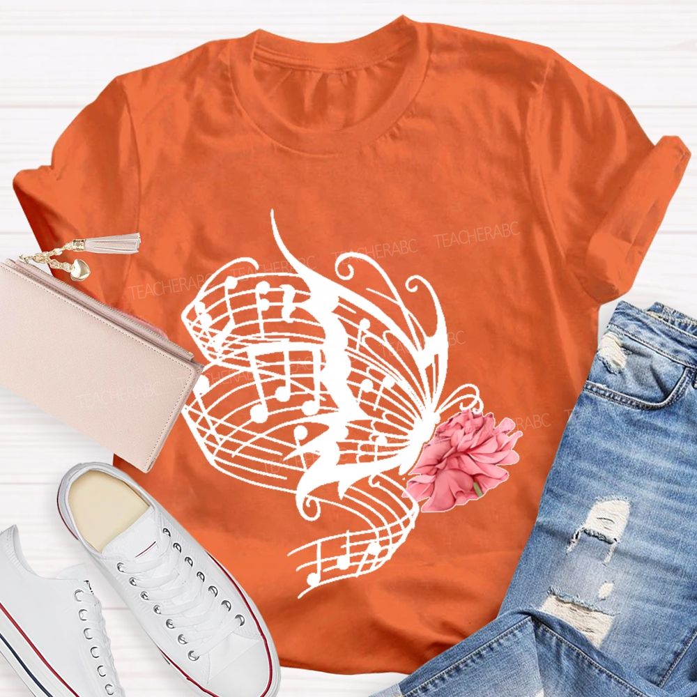 Musical Notes Flowers Butterflies Graphics Teacher T-shirt