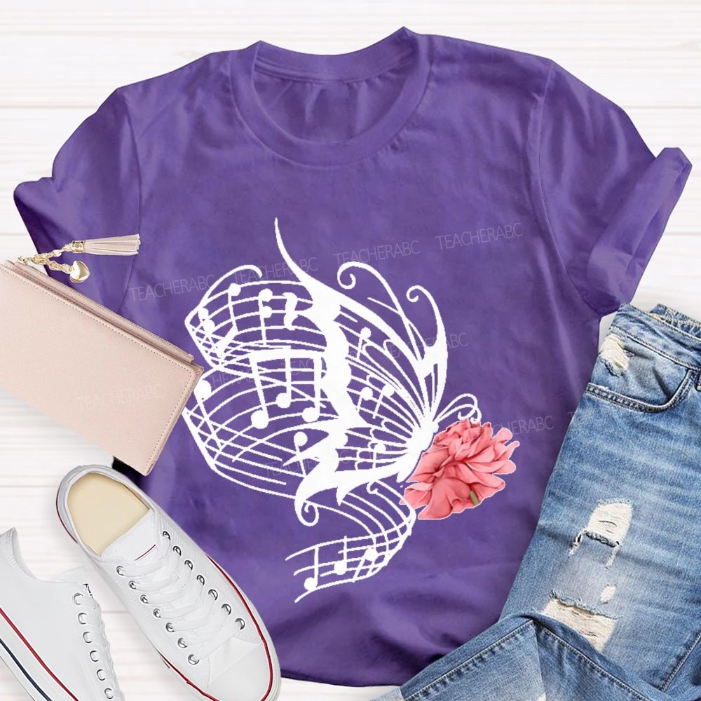 Musical Notes Flowers Butterflies Graphics Teacher T-shirt