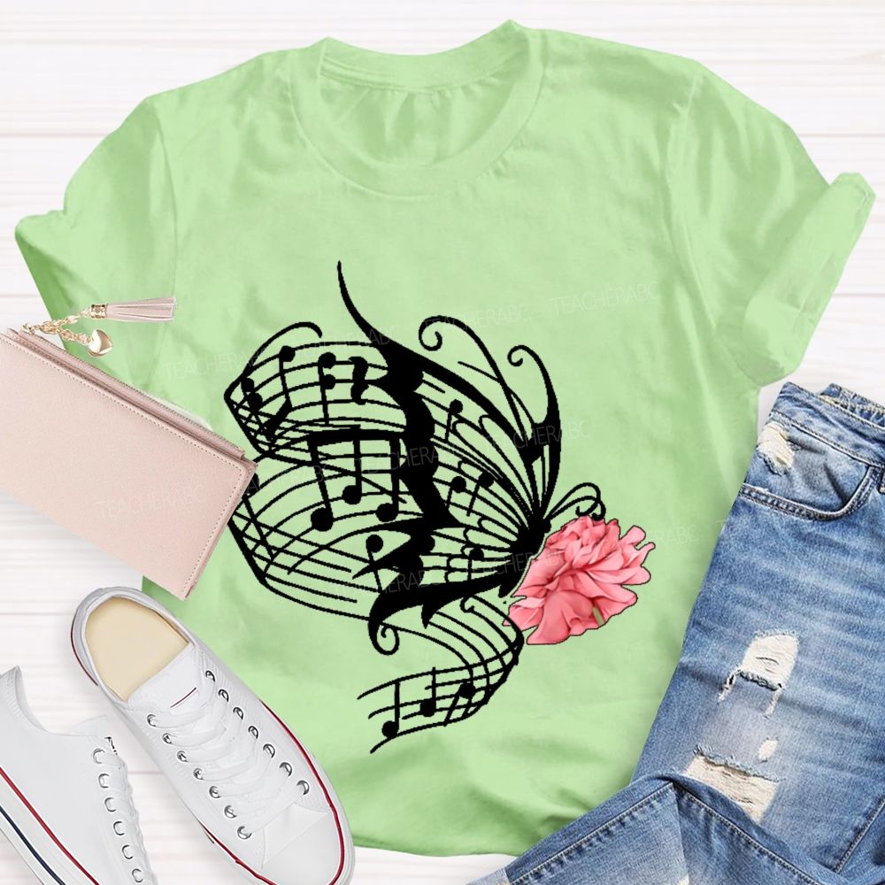 Musical Notes Flowers Butterflies Graphics Teacher T-shirt