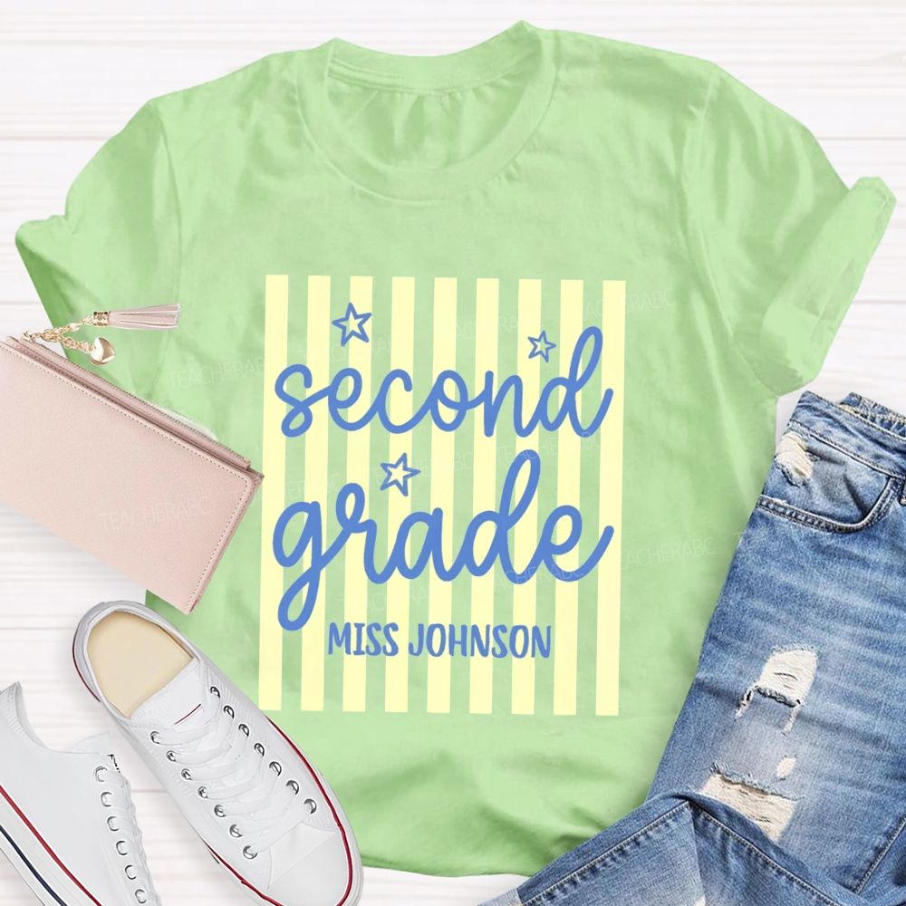 Personalized Grade And Name Little Colorful Strip Teacher T-Shirt