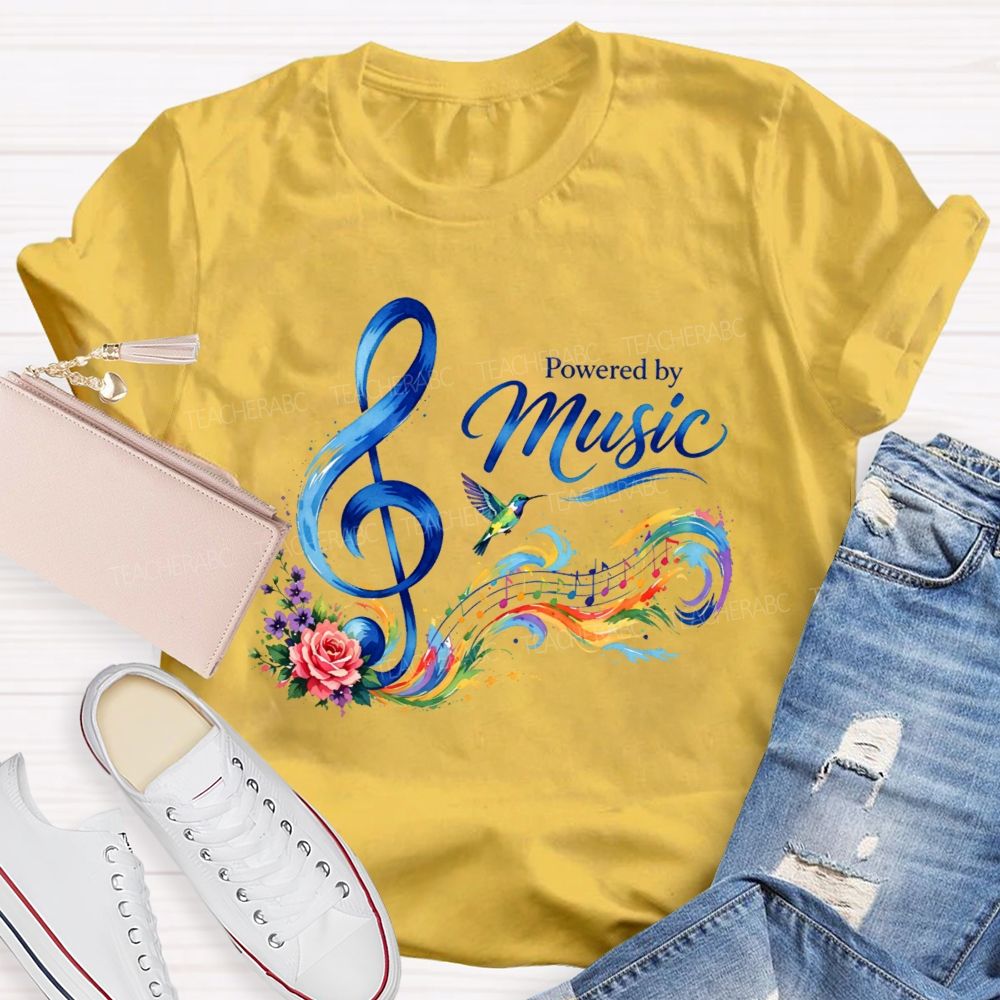 Powered By Music Graphic Teacher T-shirt