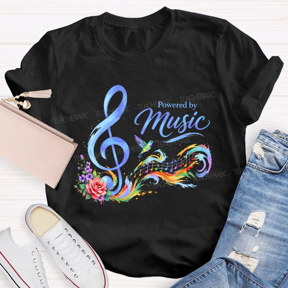 Powered By Music Graphic Teacher T-shirt