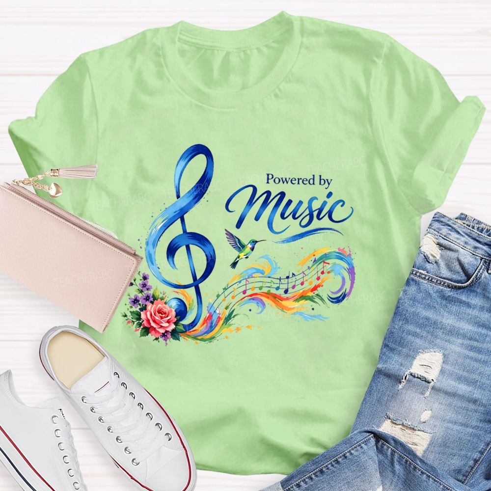 Powered By Music Graphic Teacher T-shirt