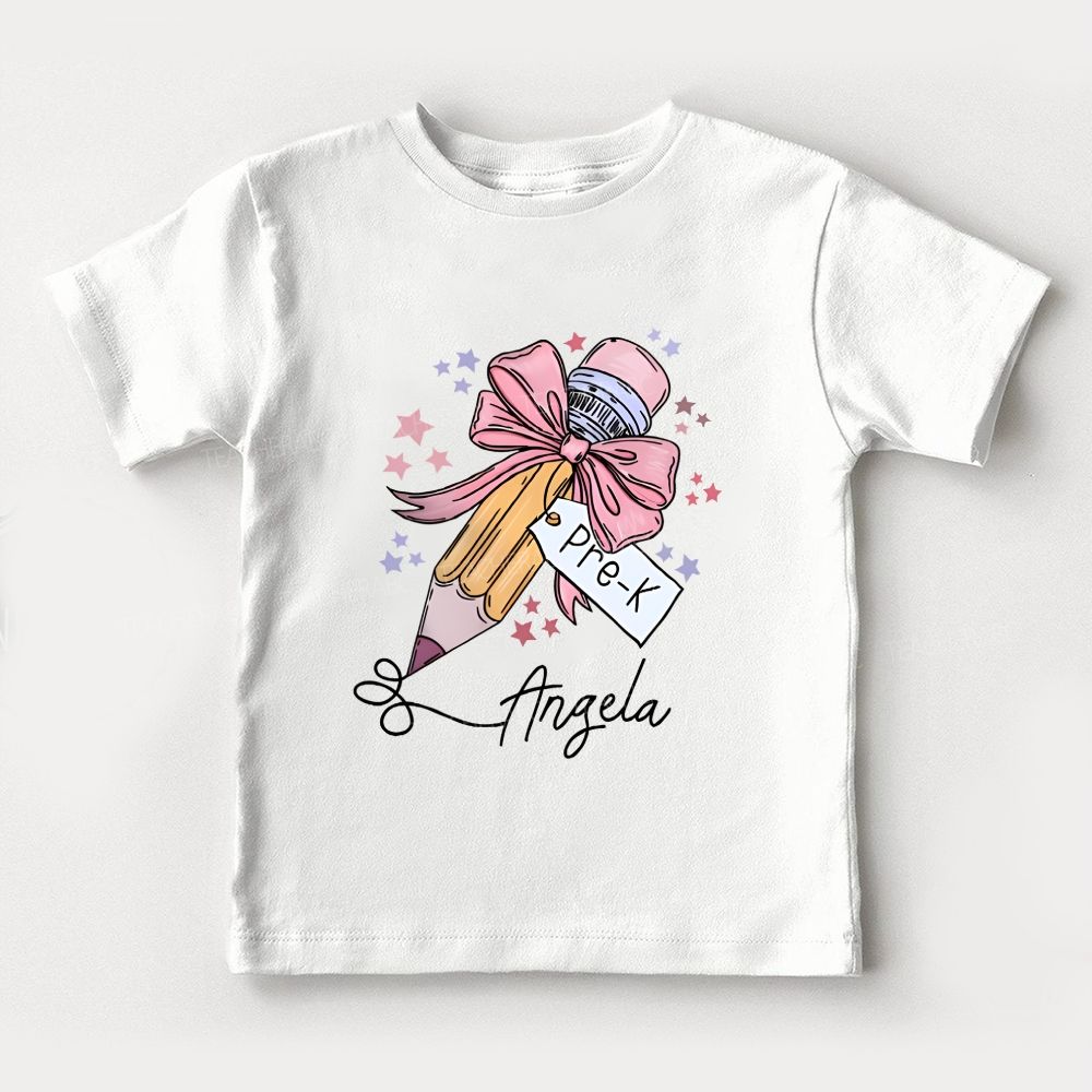 Personalized Name And Grade Bows And Pencils Pre-K Toddler T-shirts