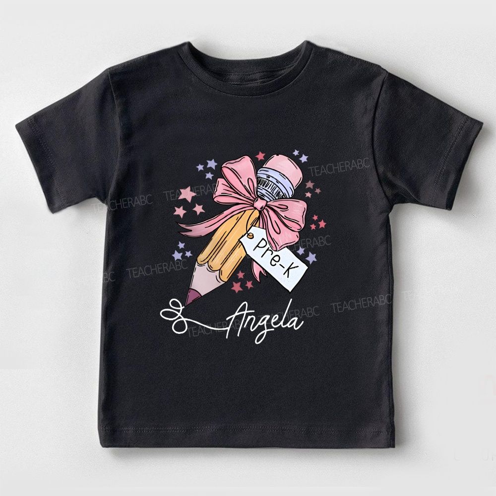 Personalized Name And Grade Bows And Pencils Pre-K Toddler T-shirts