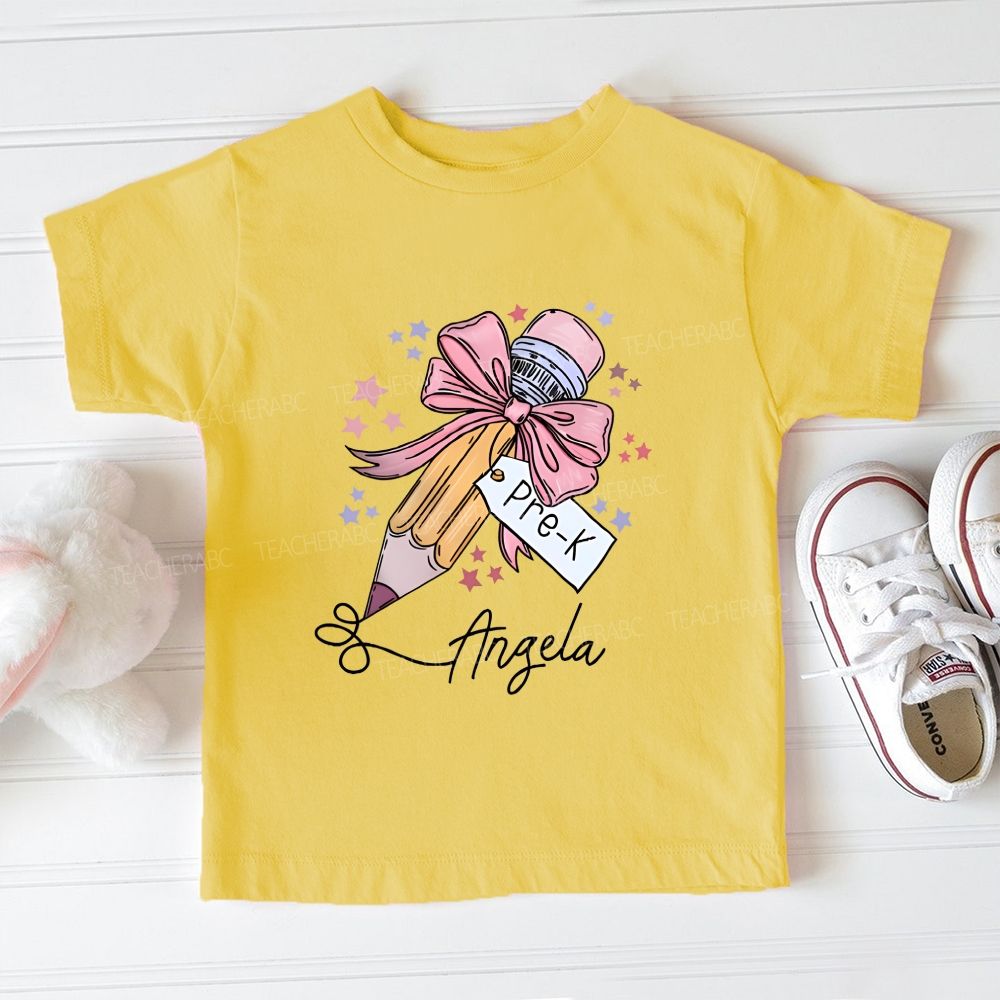 Personalized Name And Grade Bows And Pencils Pre-K Toddler T-shirts
