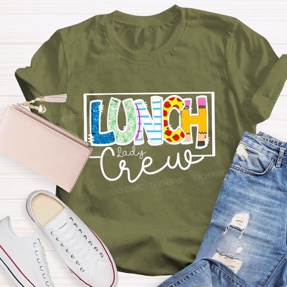 Lunch Lady Crew Glitter Letter Teacher T-Shirt
