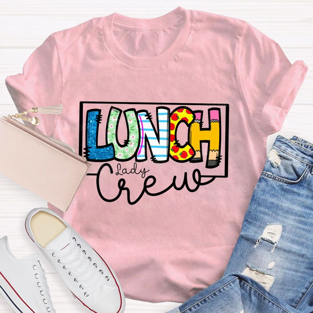 Lunch Lady Crew Glitter Letter Teacher T-Shirt