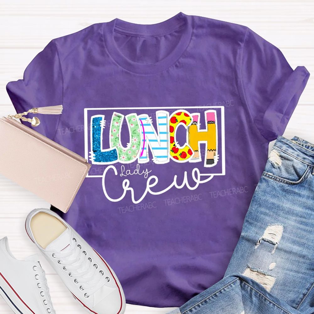 Lunch Lady Crew Glitter Letter Teacher T-Shirt