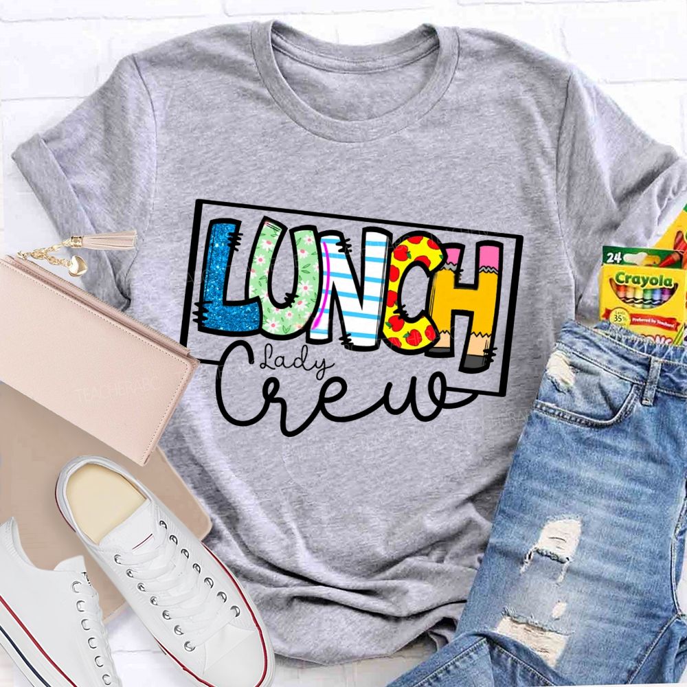 Lunch Lady Crew Glitter Letter Teacher T-Shirt