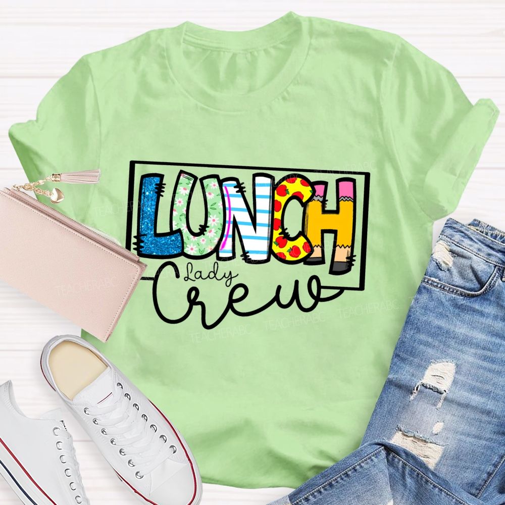 Lunch Lady Crew Glitter Letter Teacher T-Shirt