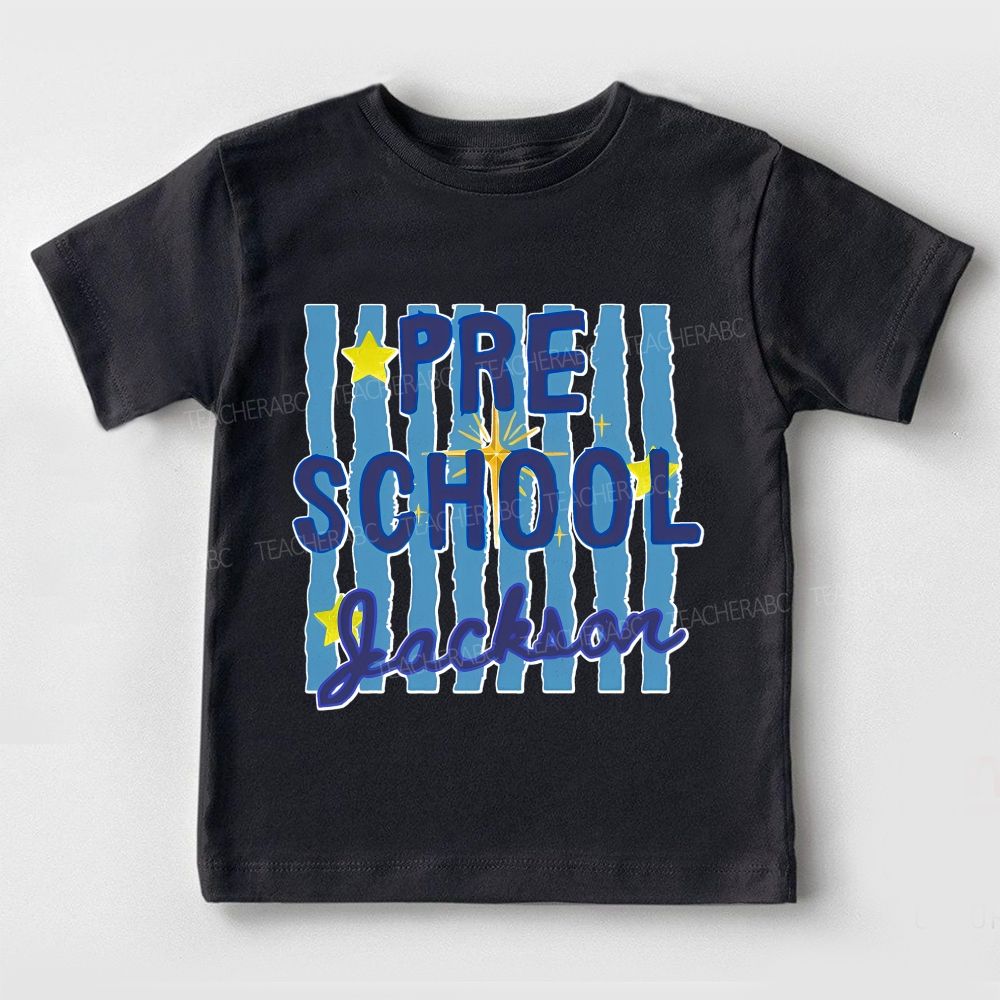 Personalized Name And Grade Preschool Bright Stars Bright School Days Toddler T-shirts