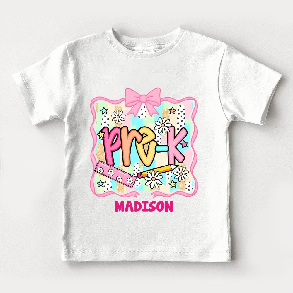 Personalized Name And Grade Bows And Daisies Pre-K Toddler T-shirts