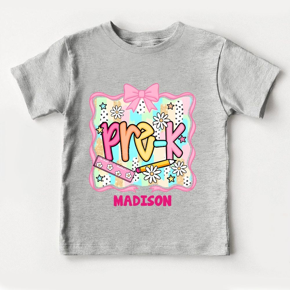 Personalized Name And Grade Bows And Daisies Pre-K Toddler T-shirts