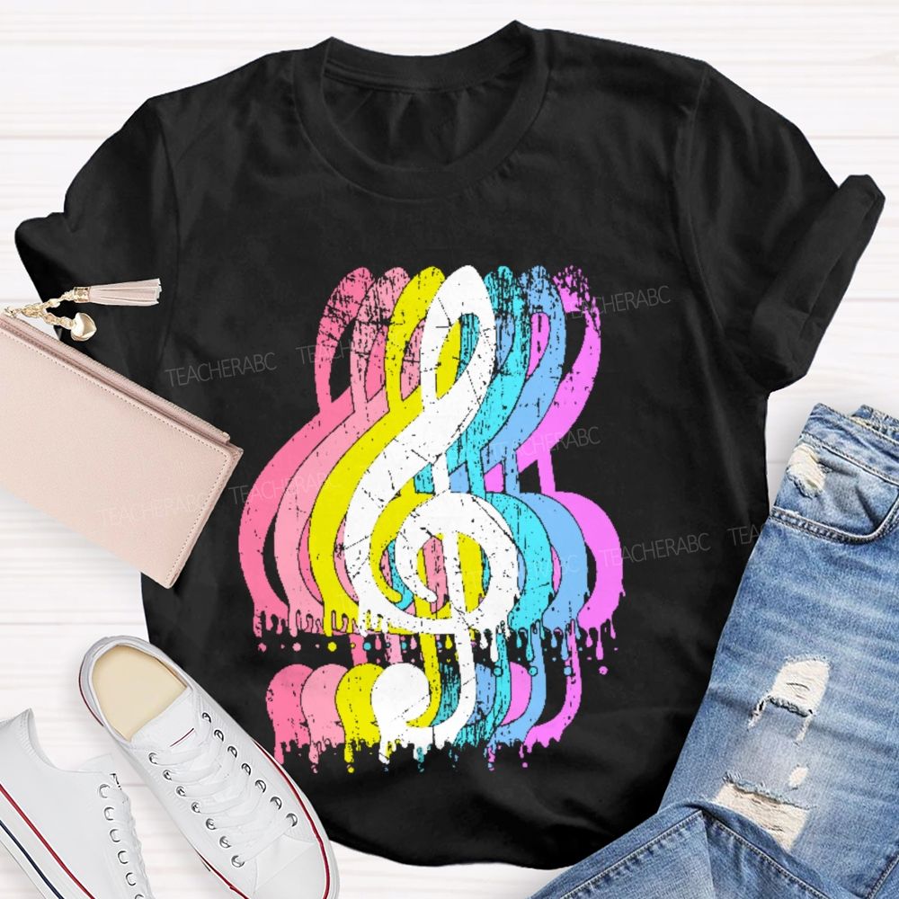 Colorful Musical Notes Graphics Teacher T-shirt
