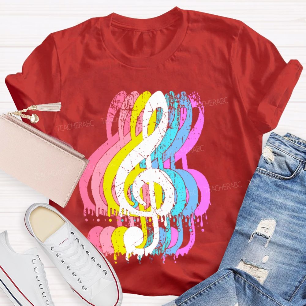 Colorful Musical Notes Graphics Teacher T-shirt
