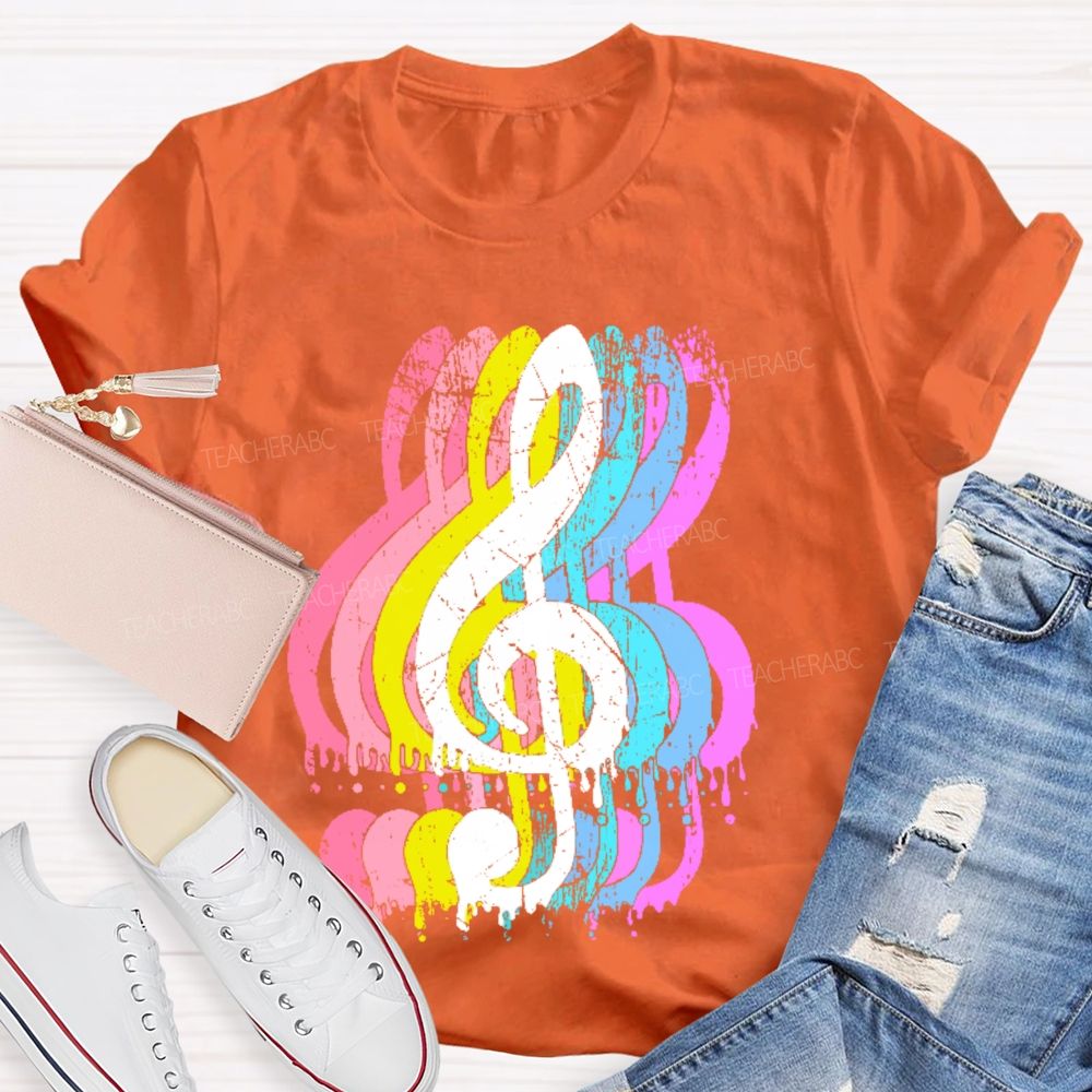 Colorful Musical Notes Graphics Teacher T-shirt