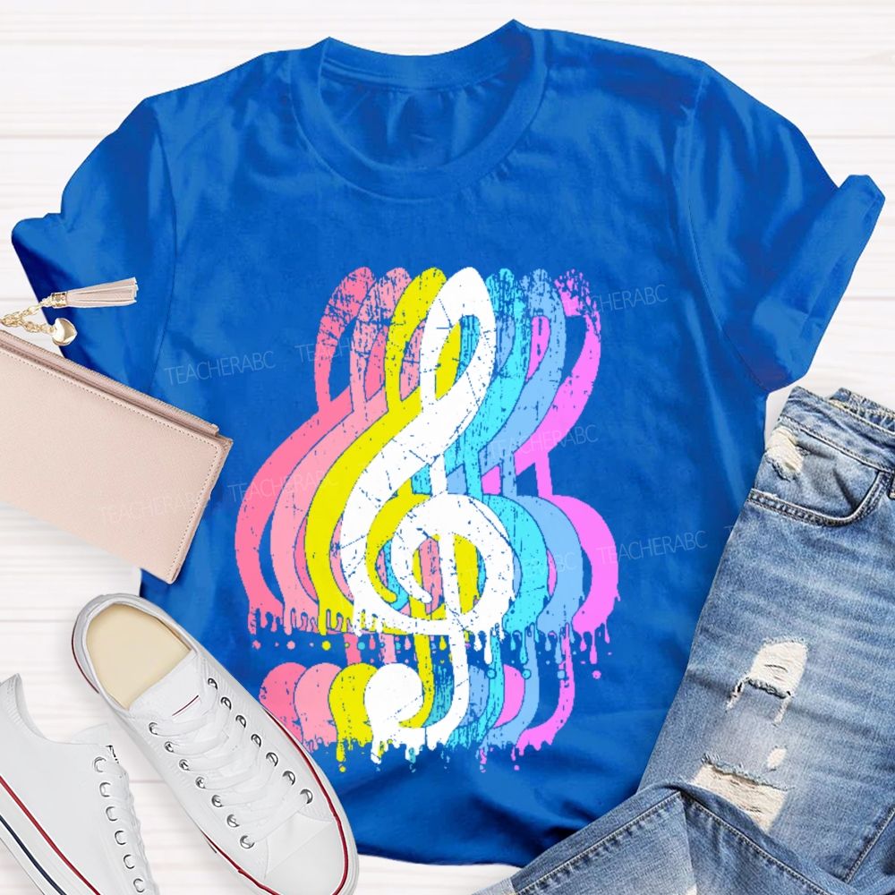 Colorful Musical Notes Graphics Teacher T-shirt